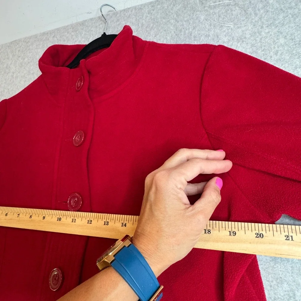 Carole Little Women's Red‎ Fleece Button Front Jacket Coat Collared